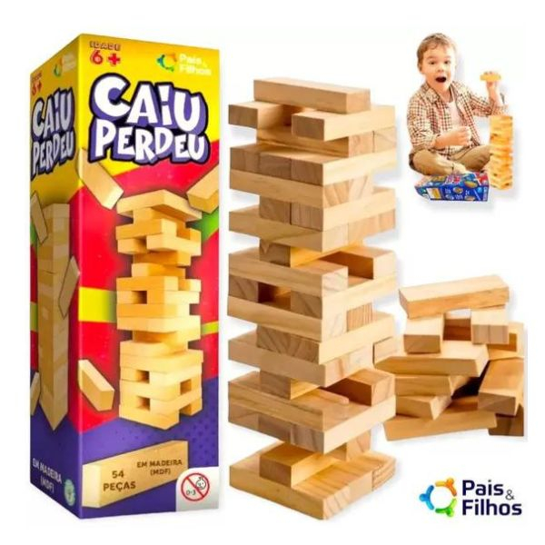 Jogo Caiu Perdeu Brinquedo Torre Jenga Equilíbrio Madeira MDF - Pais e Filhos
